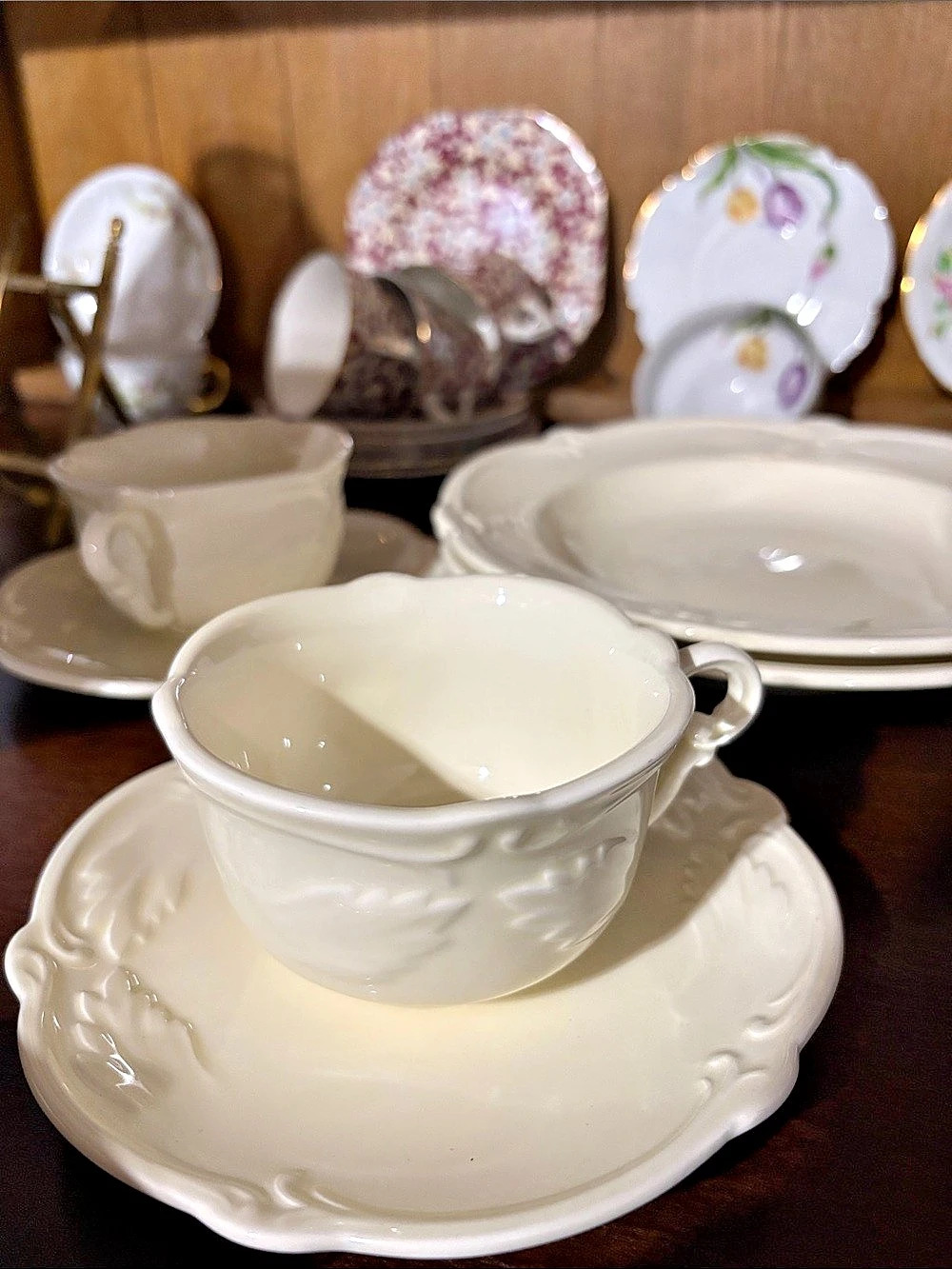 Gien Pont aux Choux White Tea Cup & Saucer